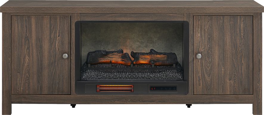 High Mountain Oak Finish 66 in. Console with Electric Log Fireplace