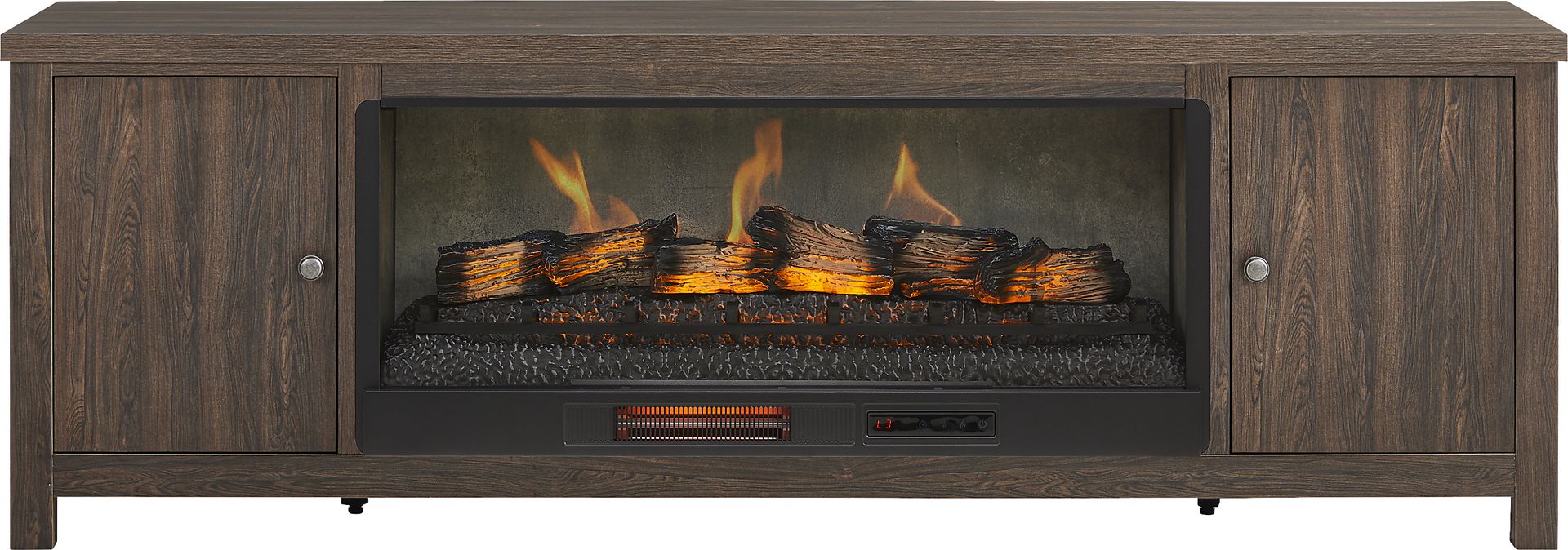 High Mountain Oak Finish 82 in. Console with Electric Log Fireplace - Image 1