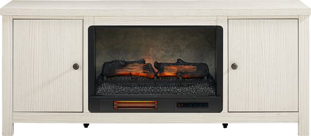 High Mountain White 66 in. Console with Electric Log Fireplace - Thumbnail - Image 1