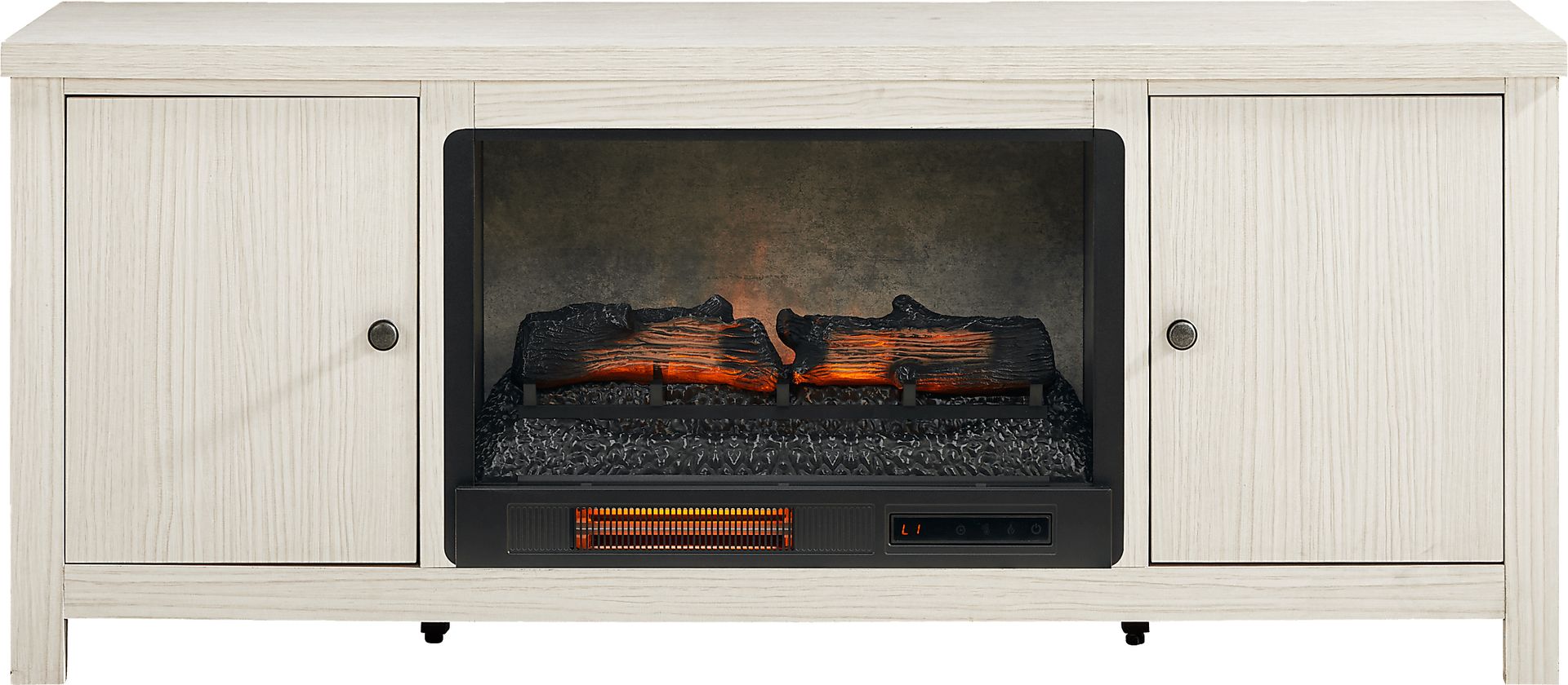High Mountain White 66 in. Console with Electric Log Fireplace - Image 1