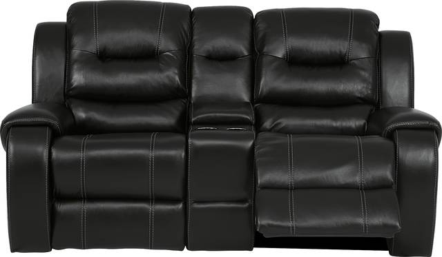 High Plains Black Leather Reclining Console Loveseat - Thumbnail - Image 2