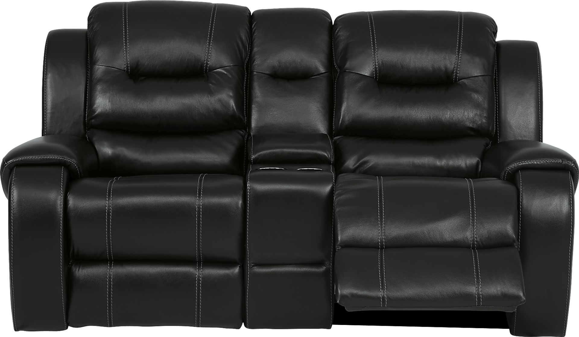 High Plains Black Leather Reclining Console Loveseat - Image 2