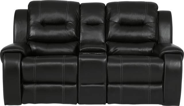 High Plains Black Leather Reclining Console Loveseat - Thumbnail - Image 1
