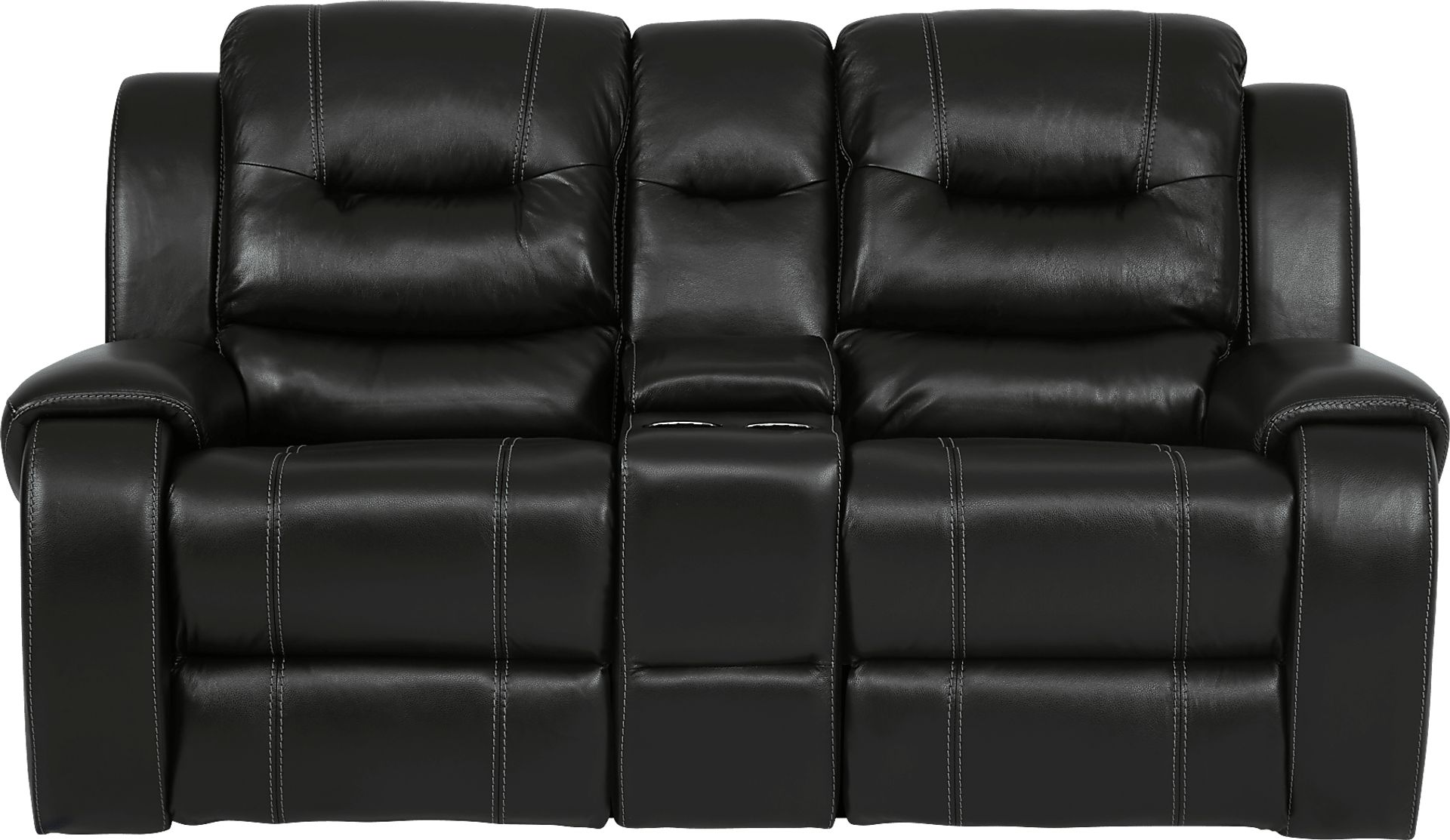 High Plains Black Leather Reclining Console Loveseat - Image 1