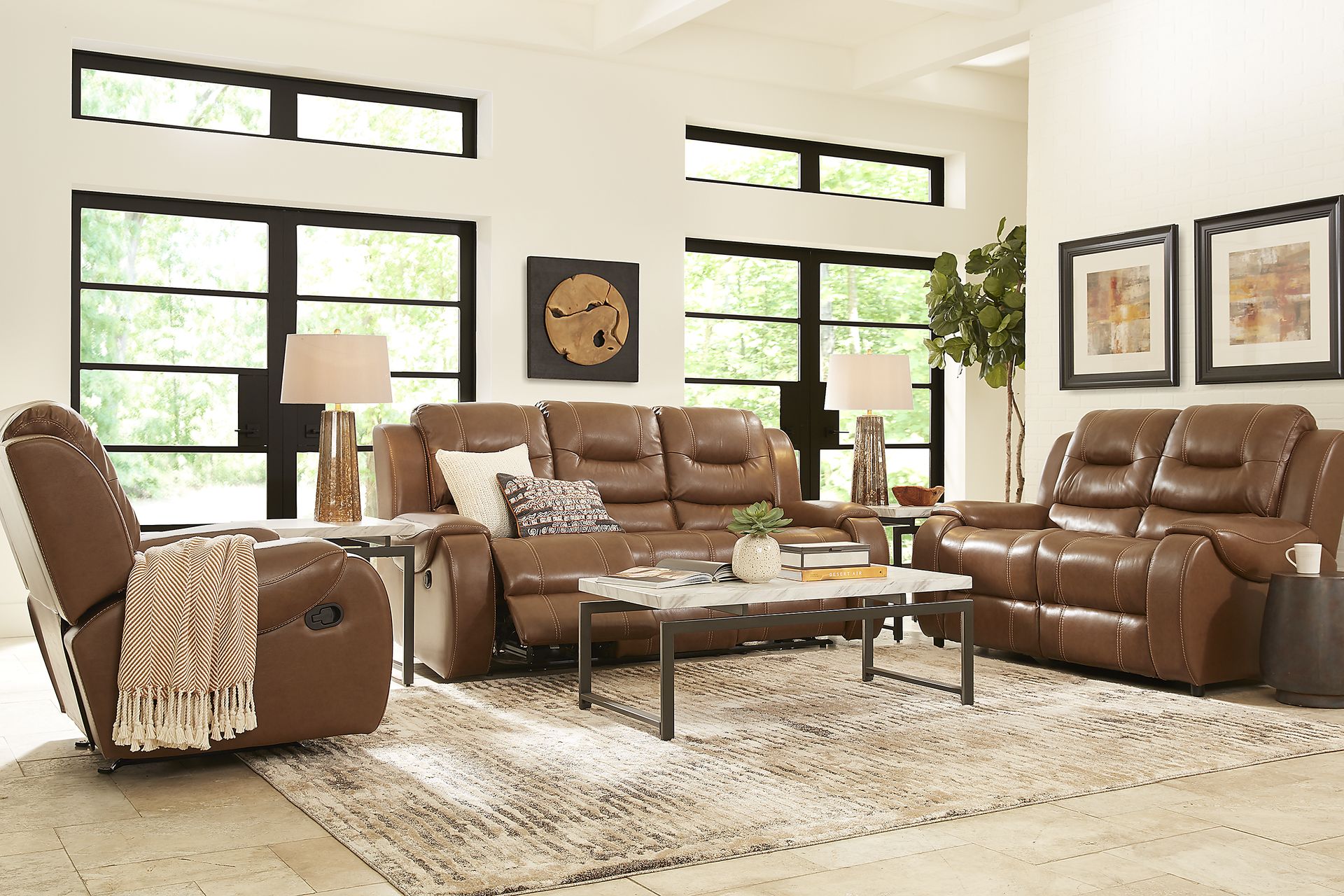 High Plains Saddle Leather 2 Pc Living Room with Reclining Sofa - Image 1