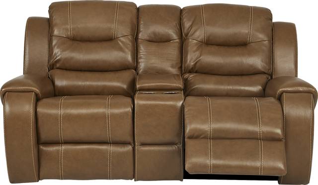 High Plains Saddle Leather Reclining Console Loveseat - Thumbnail - Image 2