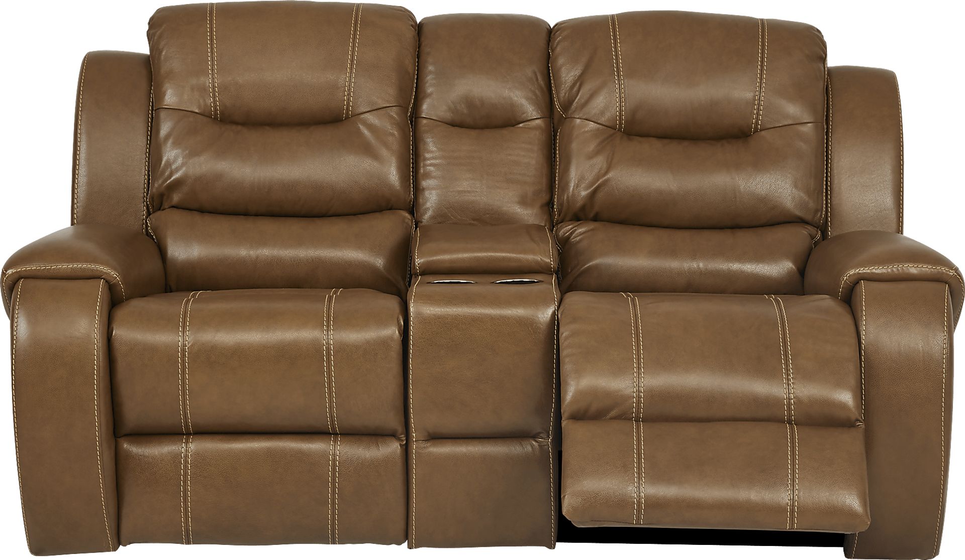 High Plains Saddle Leather Reclining Console Loveseat - Image 2