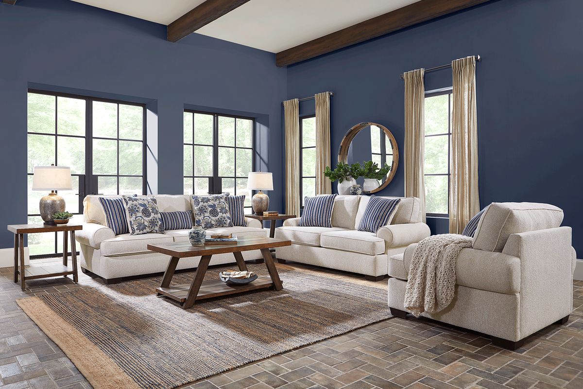 Highland Lakes 2 Pc Beige Polyester Fabric Living Room Set With Sofa, Loveseat Rooms to Go