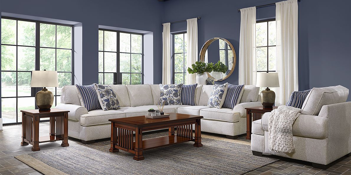 Highland Lakes 5 Pc Beige Polyester Fabric Living Room Set With 2 Pc ...