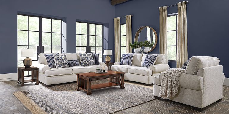 Highland Lakes Beige 7 Pc Living Room with Gel Foam Sleeper Sofa