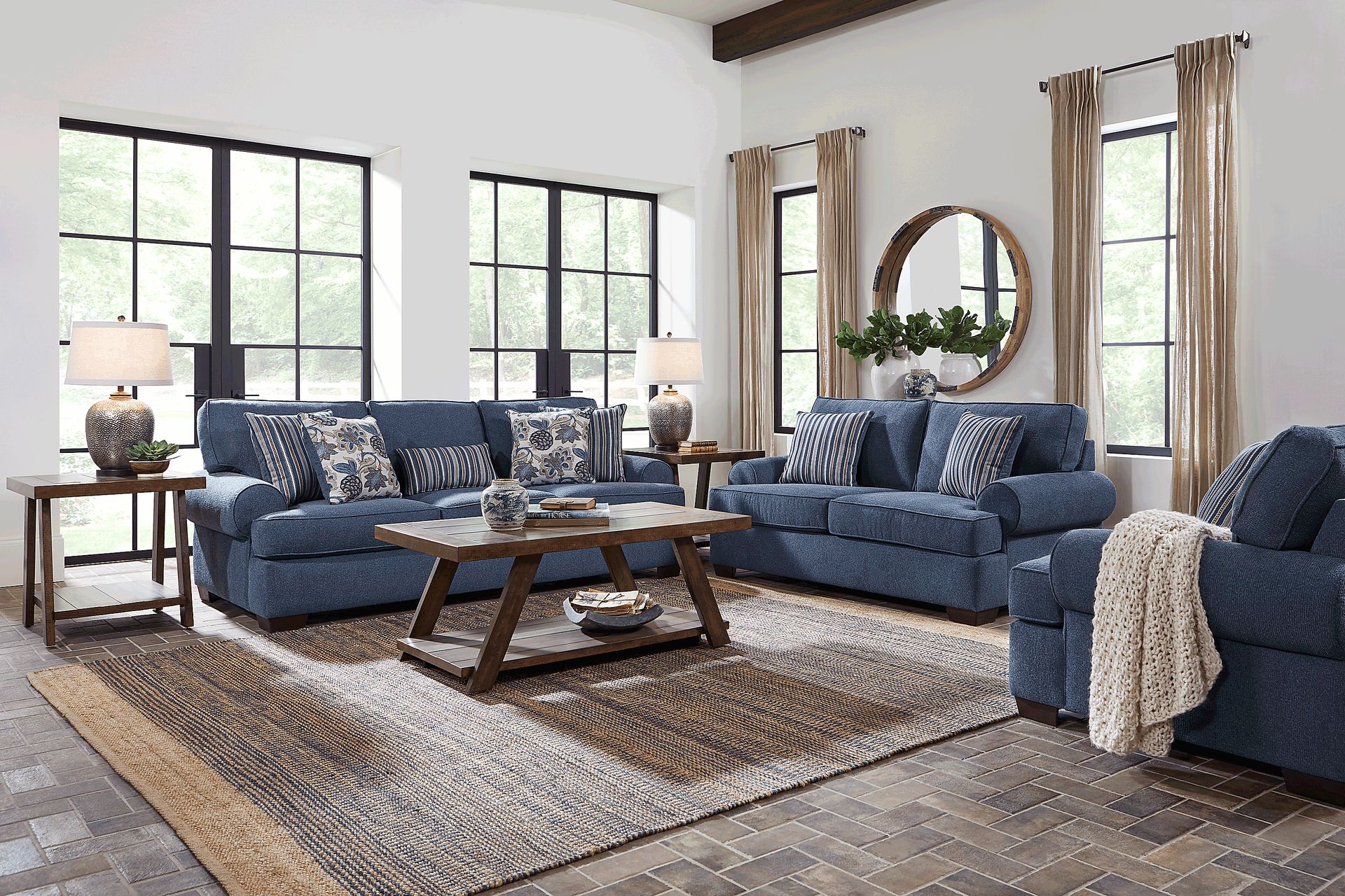 Highland Lakes Blue 3 Pc Sectional Living Room - Image 1
