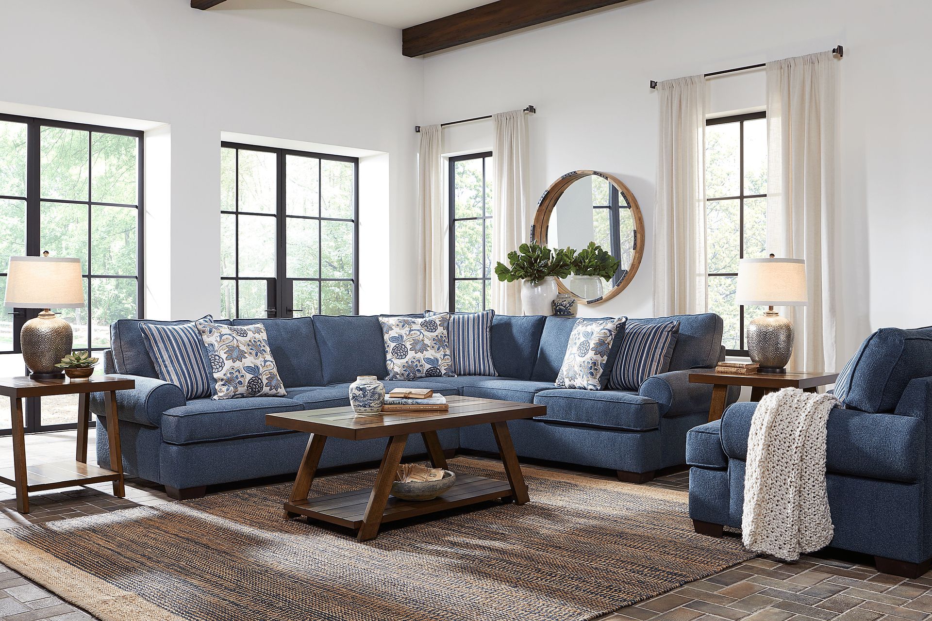 Highland Lakes 5 Pc Blue Polyester Fabric Living Room Set With 2