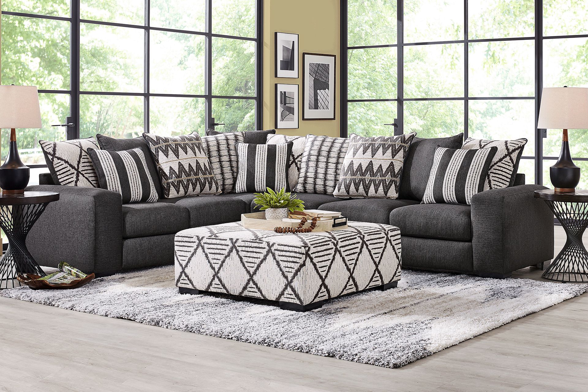 Highland Square Black 3 Pc Sectional Living Room - Image 1