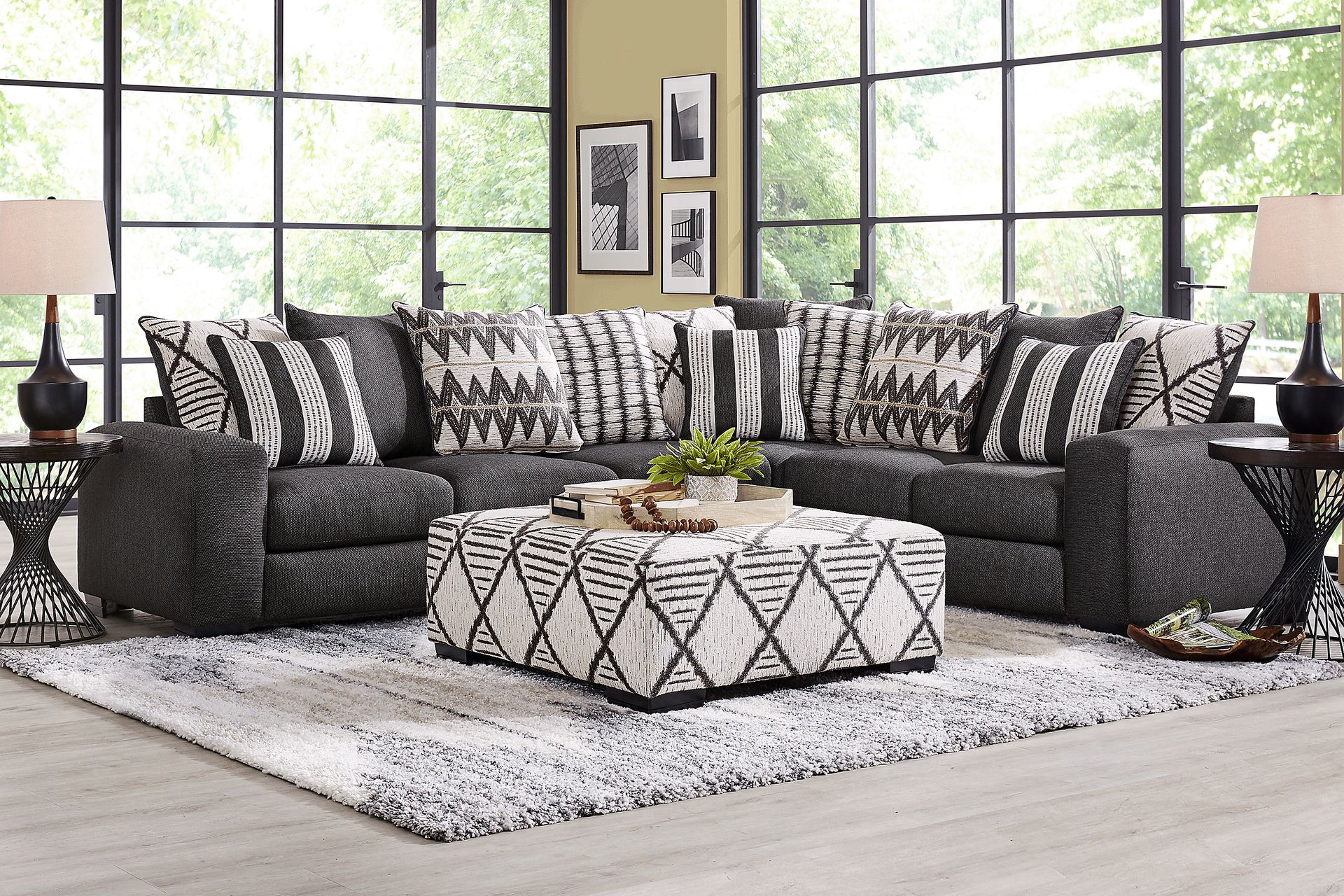 Highland Square Black 3 Pc Sectional Living Room - Image 1