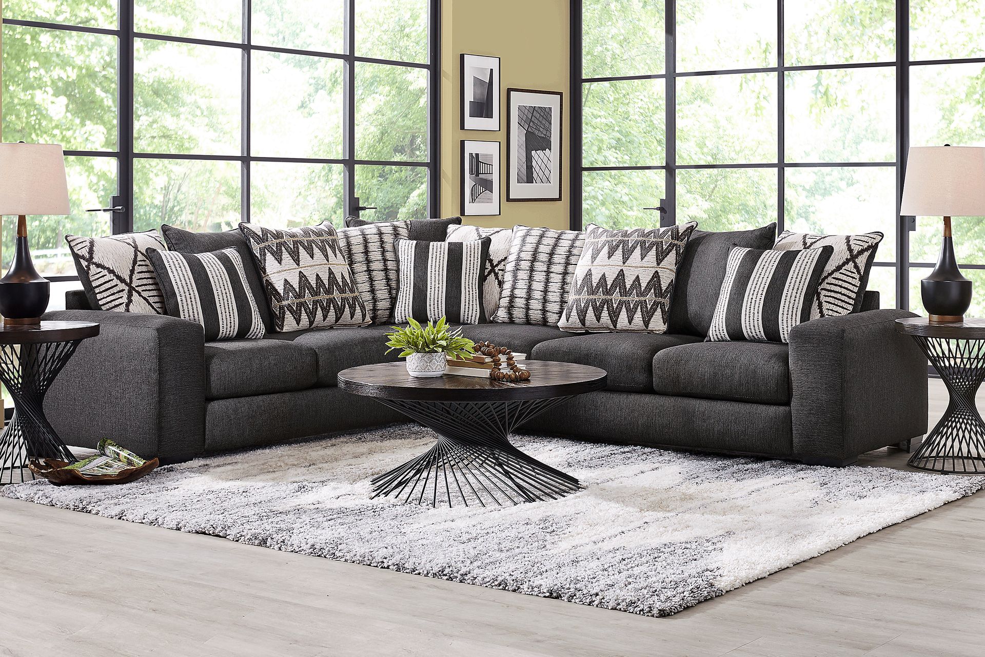 Highland Square Black 5 Pc Sectional Living Room - Image 1