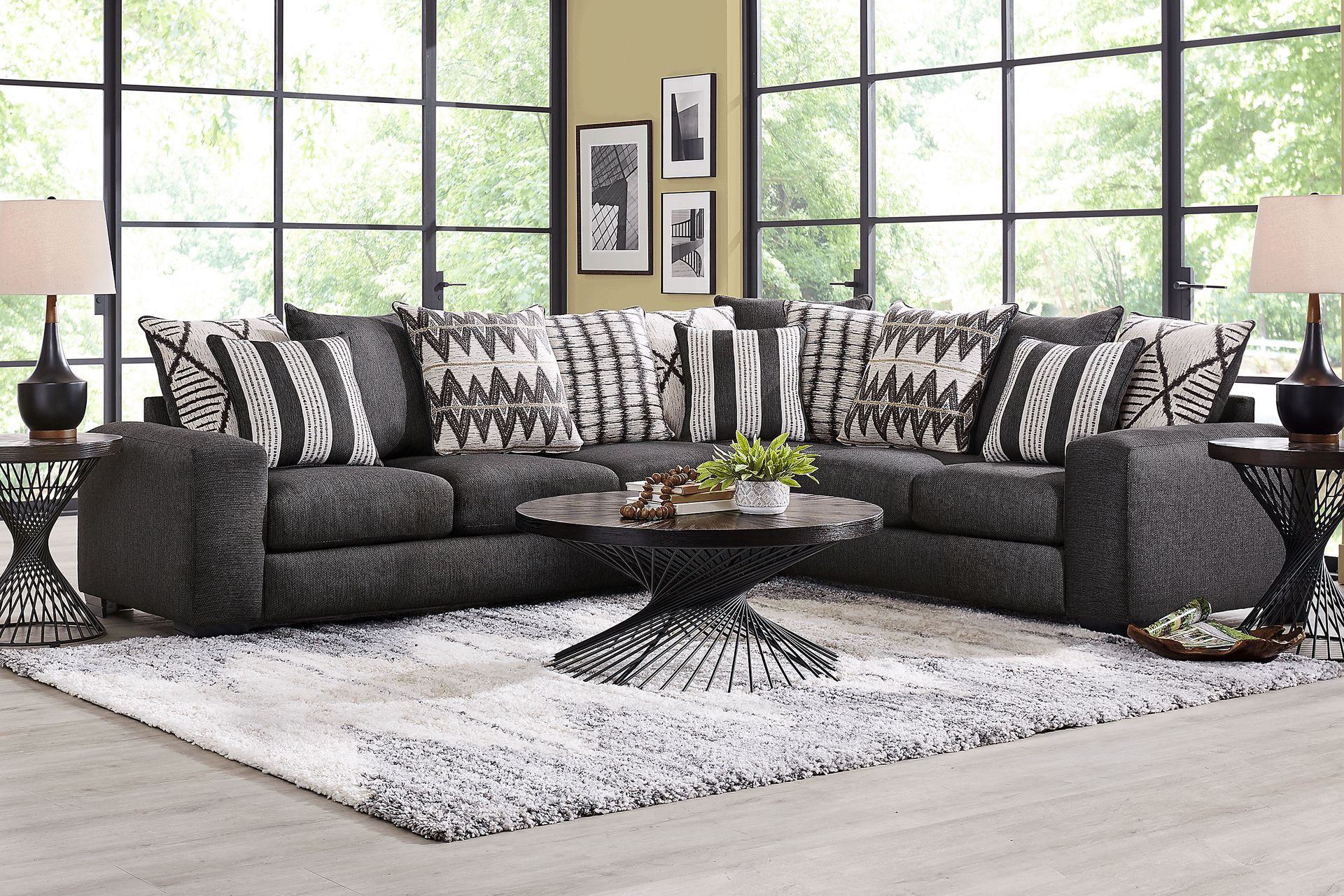 Highland Square Black 5 Pc Sectional Living Room - Image 1