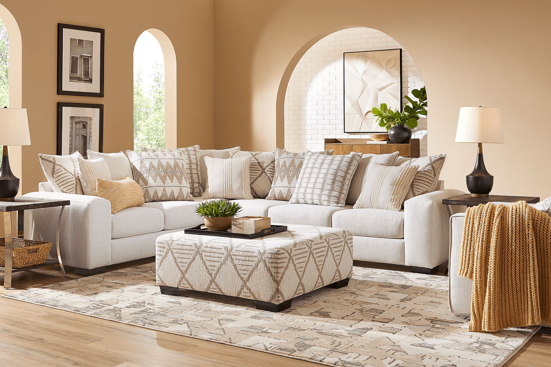 Highland Square White 5 Pc Sectional Living Room - Image 1