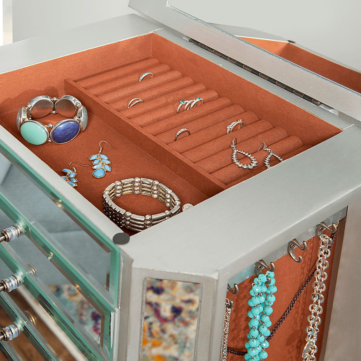 Hildreth Gray Mirrored Jewelry Armoire