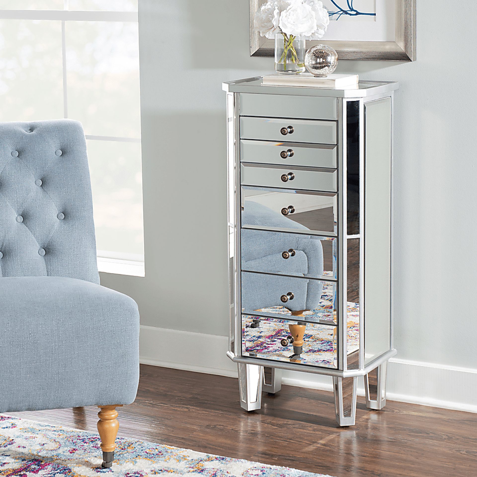 Hildreth Gray Mirrored Jewelry Armoire - Image 2