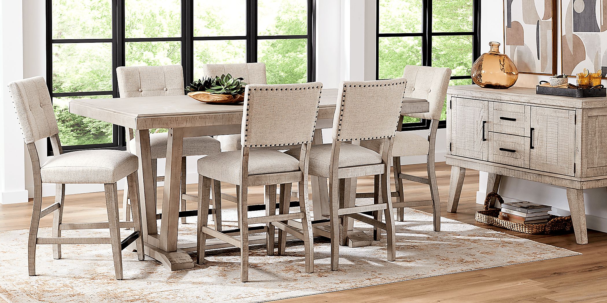 Hill Creek 5 Pc Natural Light Wood Dining Room Set With Counter Height ...
