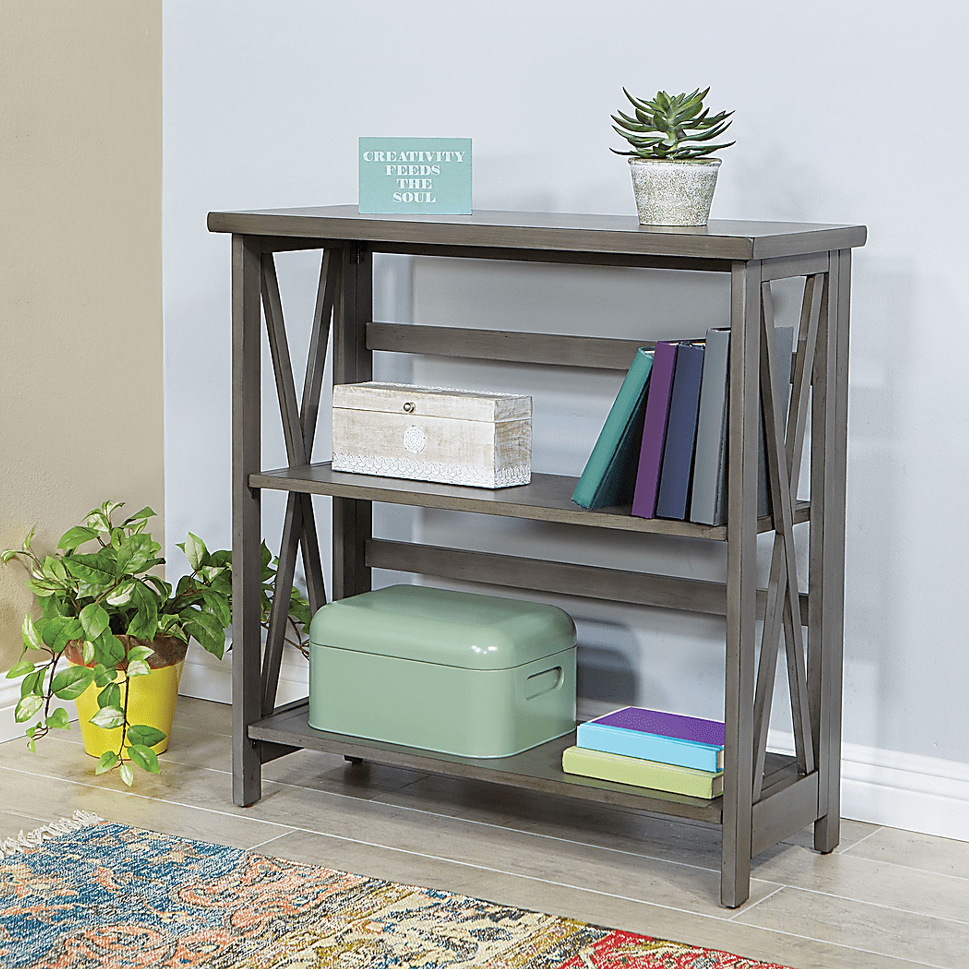 Hillsbare Gray 3 Shelf Bookcase - Image 4
