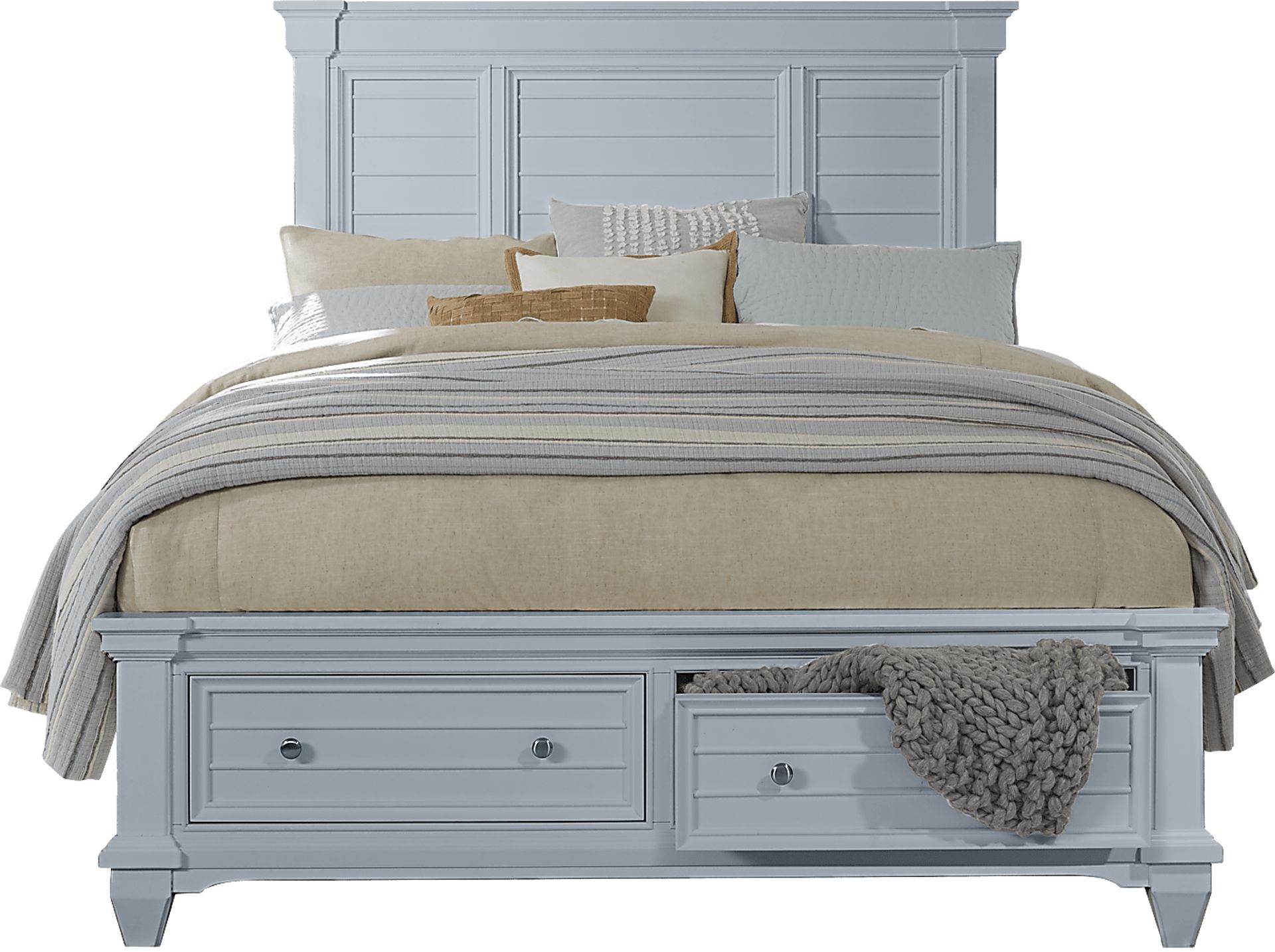Hilton Head Blue 3 Pc King Panel Bed with Storage - Image 1