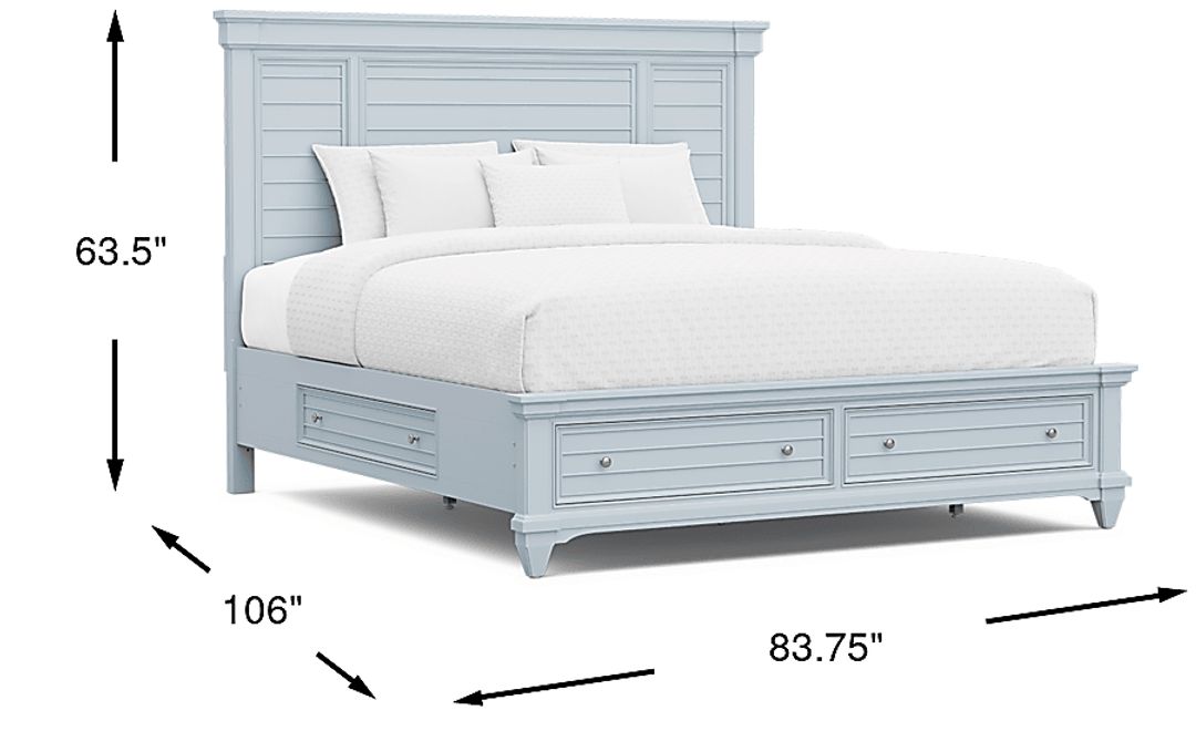 Hilton Head Blue 3 Pc King Panel Bed with Storage