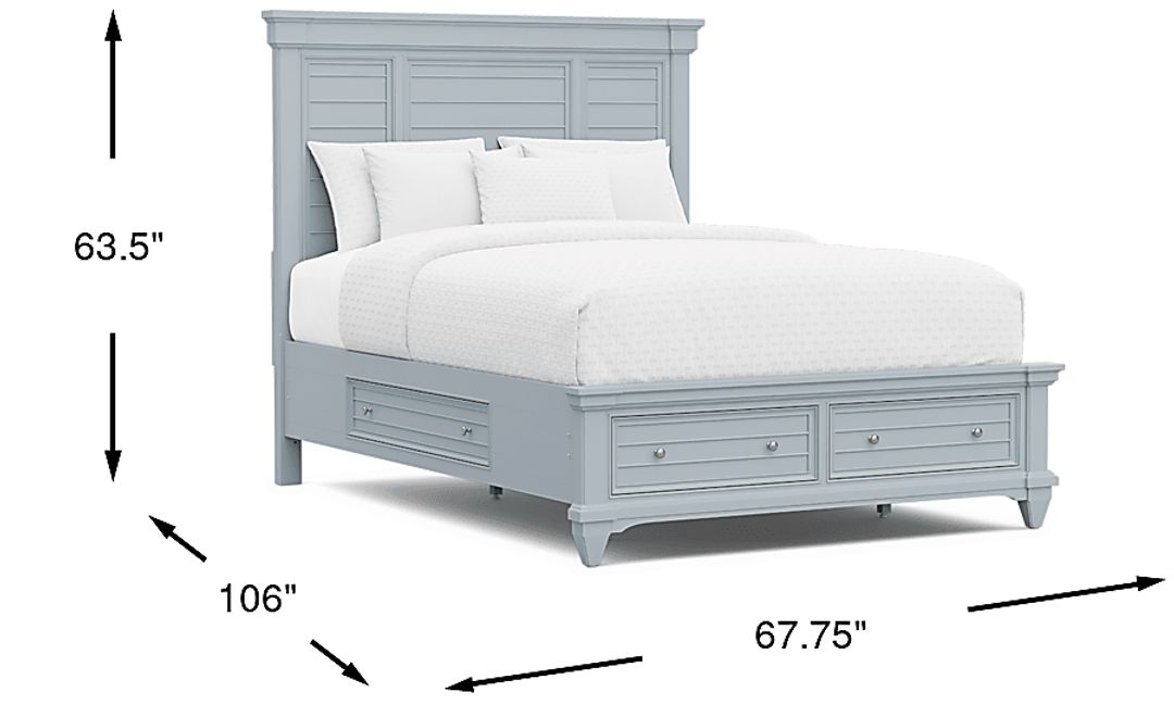 Hilton Head Blue 3 Pc Queen Panel Bed with Storage