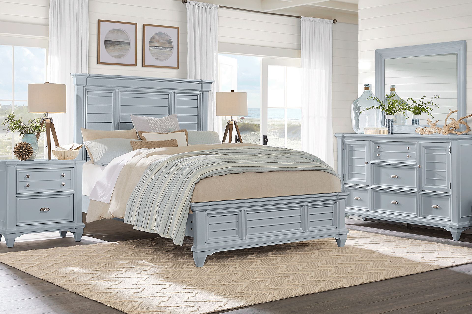 Hilton Head Blue 3 Pc King Panel Bed - Image 2