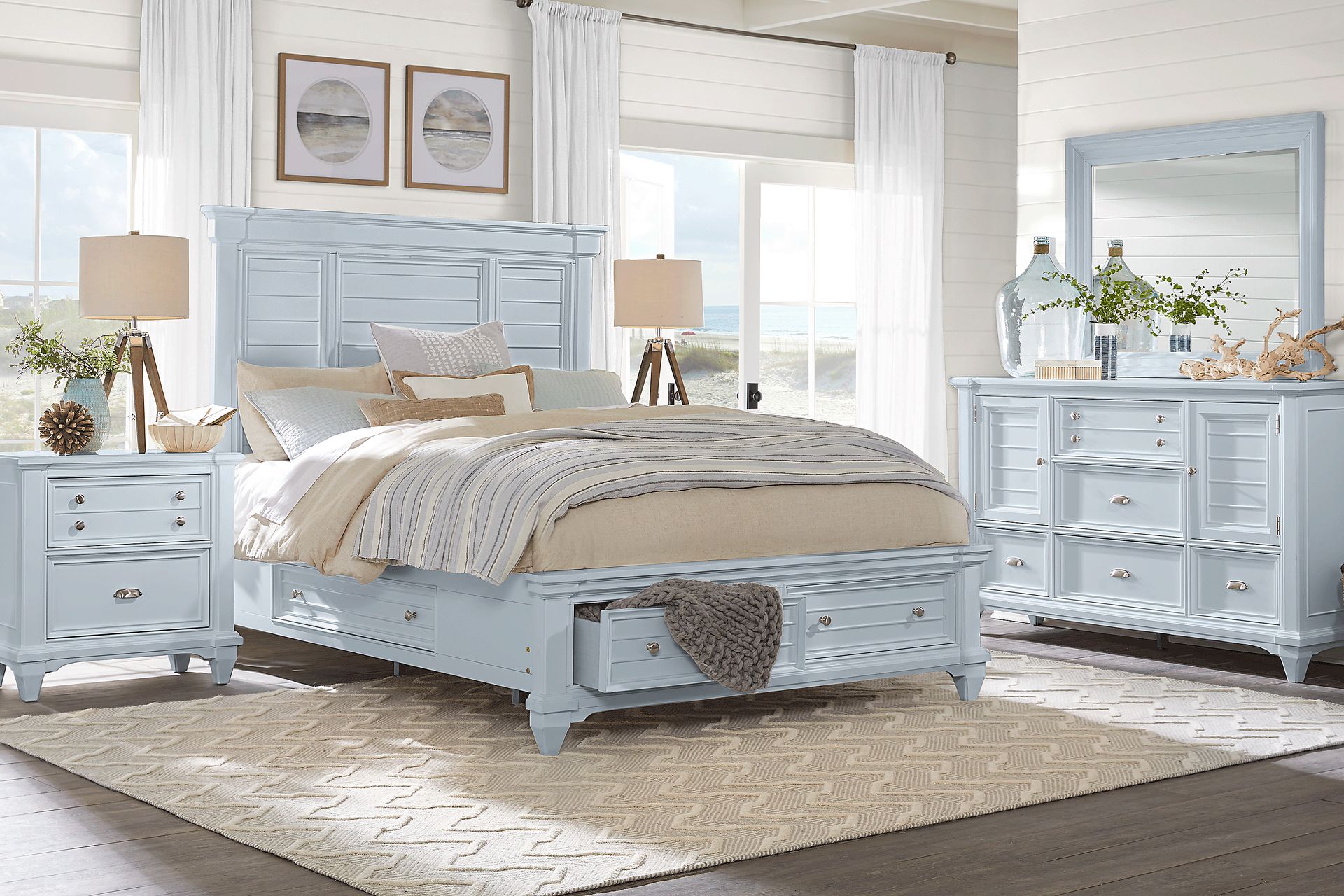 Hilton Head Blue 5 Pc King Storage Bedroom - Image 1