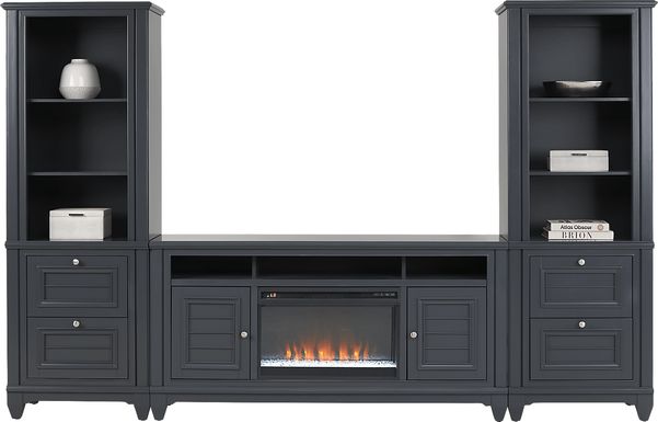 Hilton Head Graphite 4 Pc Wall Unit with 66 in. Console and Electric Fireplace