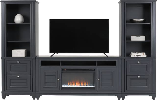 Hilton Head Graphite 4 Pc Wall Unit with 66 in. Console and Electric Fireplace - Thumbnail - Image 2