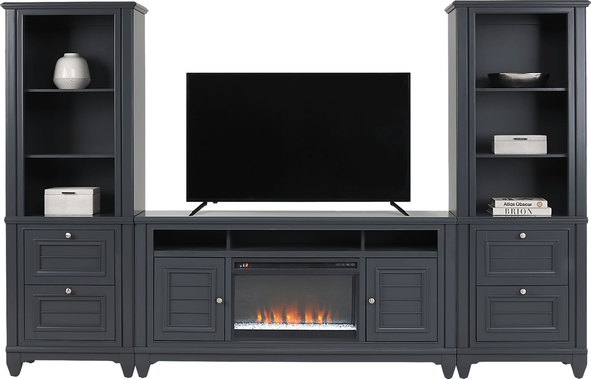 Hilton Head Graphite 4 Pc Wall Unit with 66 in. Console and Electric Fireplace - Image 2