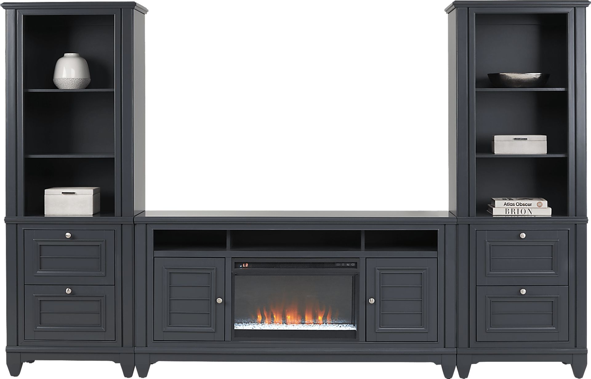 Hilton Head Graphite 4 Pc Wall Unit with 66 in. Console and Electric Fireplace - Image 1