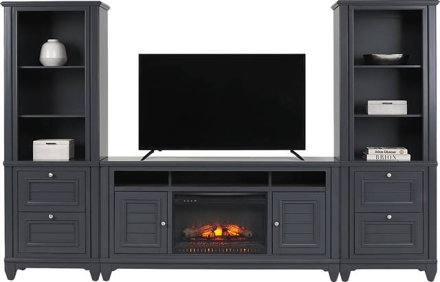 Hilton Head Graphite 4 Pc Wall Unit with 66 in. Console and Electric Log Fireplace - Thumbnail - Image 2
