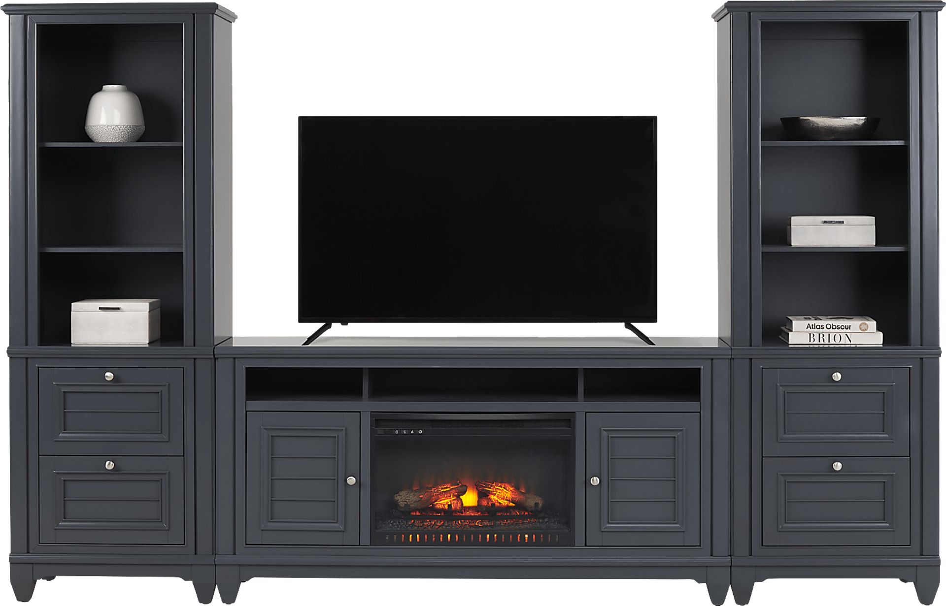 Hilton Head Graphite 4 Pc Wall Unit with 66 in. Console and Electric Log Fireplace - Image 2
