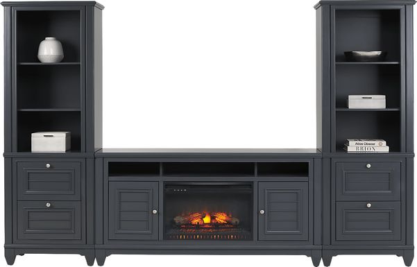 Hilton Head Graphite 4 Pc Wall Unit with 66 in. Console and Electric Log Fireplace