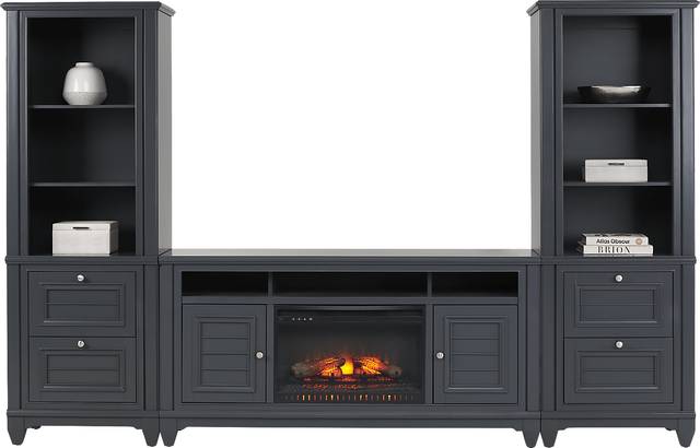 Hilton Head Graphite 4 Pc Wall Unit with 66 in. Console and Electric Log Fireplace - Thumbnail - Image 1
