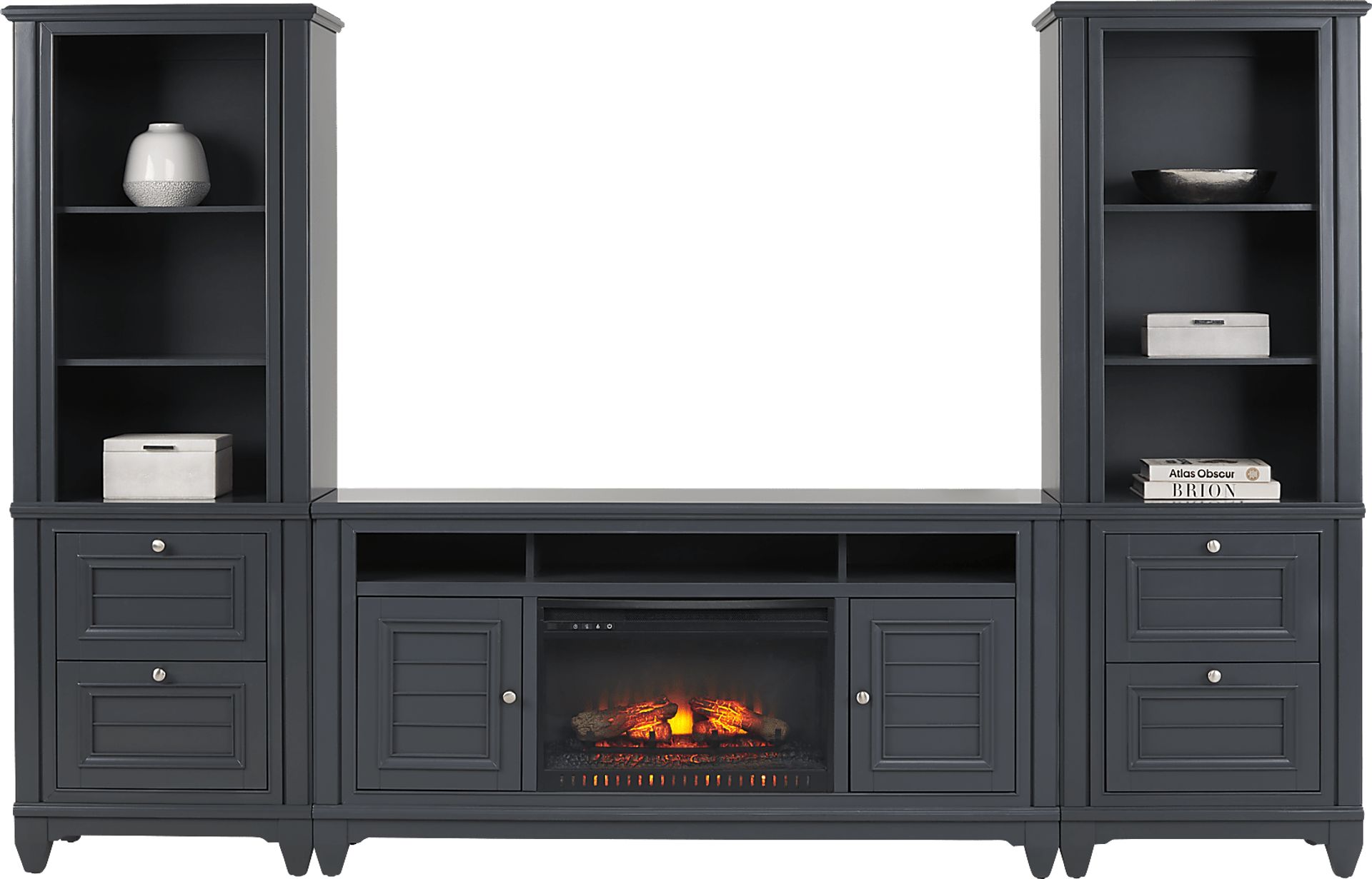 Hilton Head Graphite 4 Pc Wall Unit with 66 in. Console and Electric Log Fireplace - Image 1