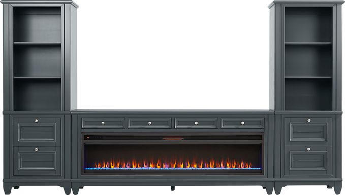 Hilton Head Graphite 4 Pc Wall Unit with 80 in. Console and Electric Fireplace