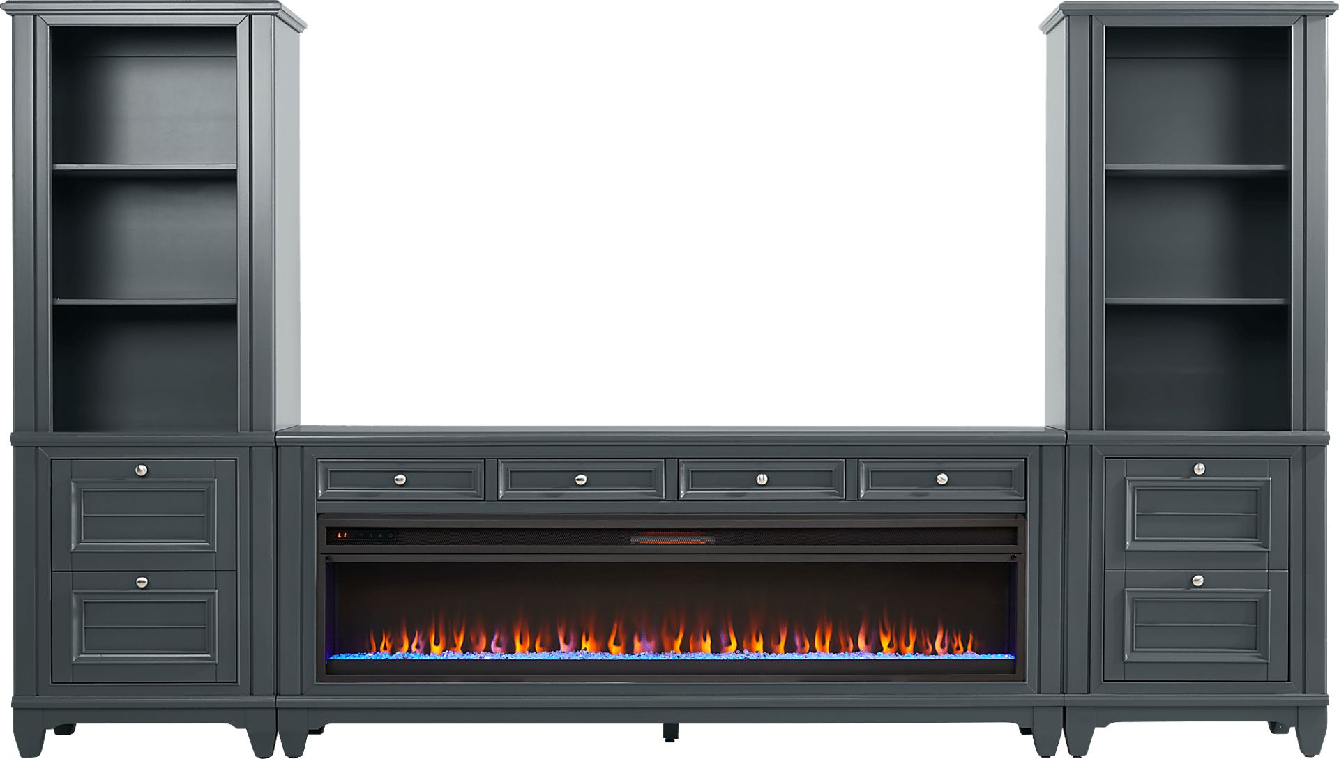 Hilton Head Graphite 4 Pc Wall Unit with 80 in. Console and Electric Fireplace - Image 1