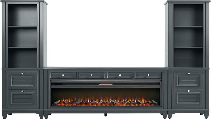 Hilton Head Graphite 4 Pc Wall Unit with 80 in. Console and Electric Log Fireplace