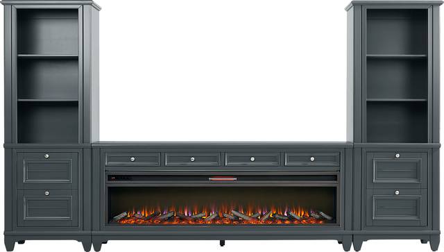 Hilton Head Graphite 4 Pc Wall Unit with 80 in. Console and Electric Log Fireplace - Thumbnail - Image 1