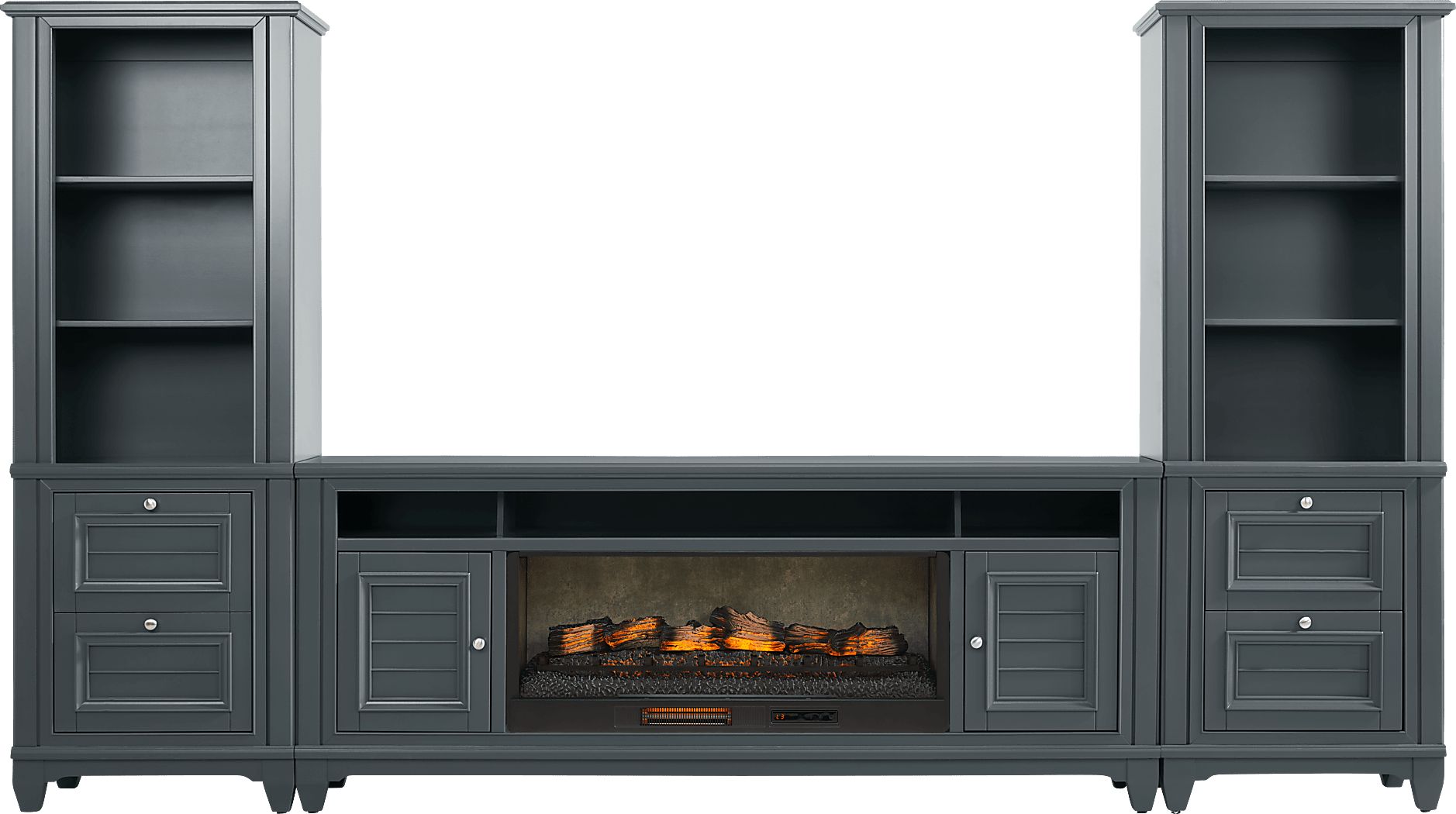 Hilton Head Graphite 4 Pc Wall Unit with 82 in. Console and Electric Log Fireplace