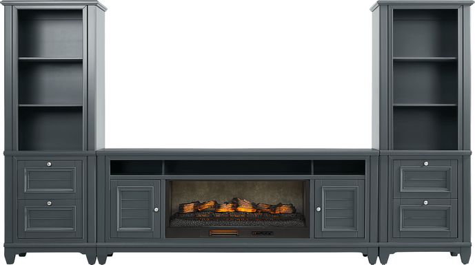 Hilton Head Graphite 4 Pc Wall Unit with 82 in. Console and Electric Log Fireplace