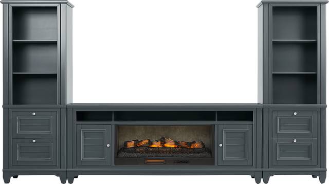 Hilton Head Graphite 4 Pc Wall Unit with 82 in. Console and Electric Log Fireplace - Thumbnail - Image 1