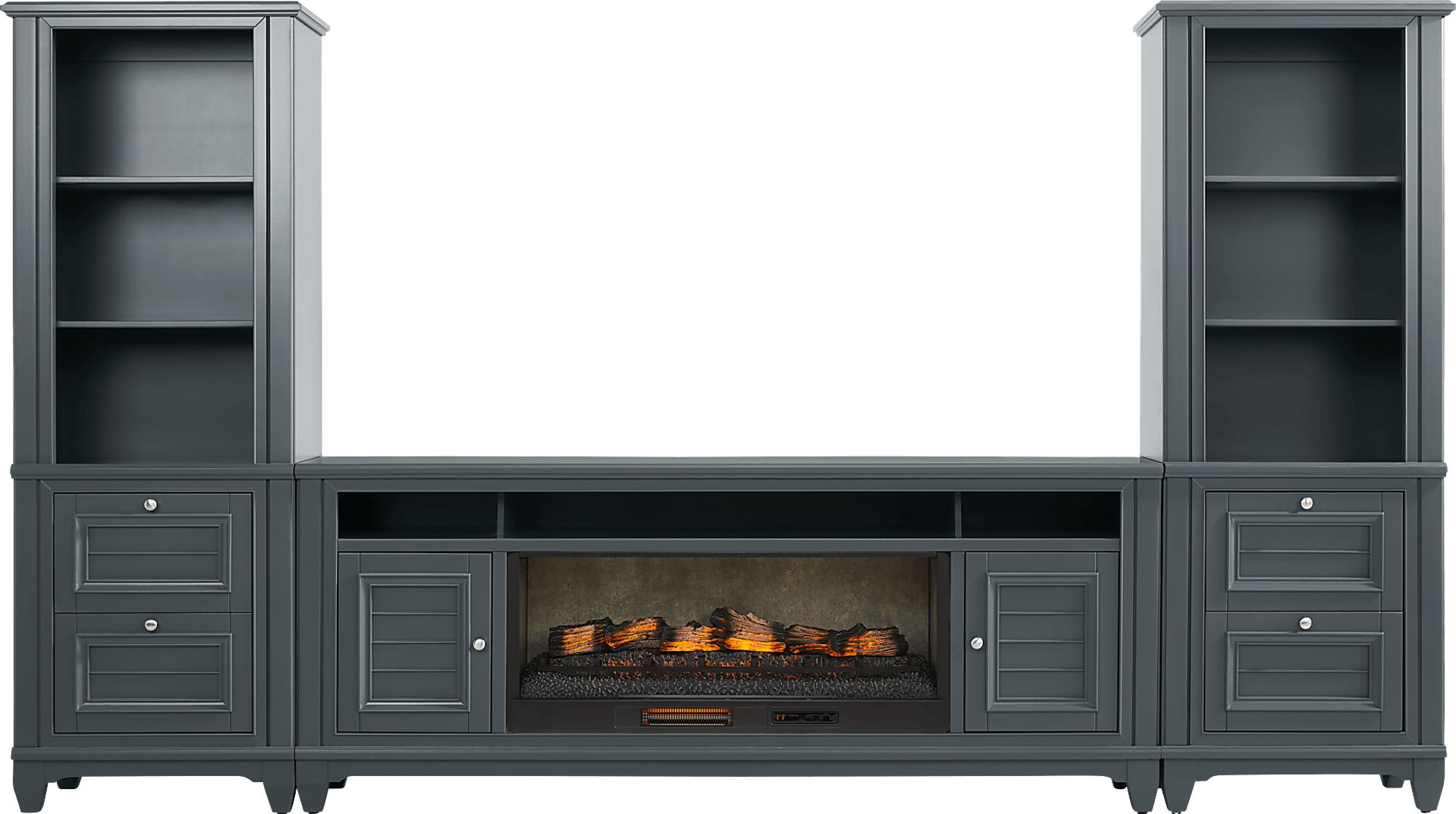 Hilton Head Graphite 4 Pc Wall Unit with 82 in. Console and Electric Log Fireplace - Image 1