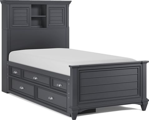 Kids Hilton Head Graphite Twin Bookcase Bed with Storage Side Rail