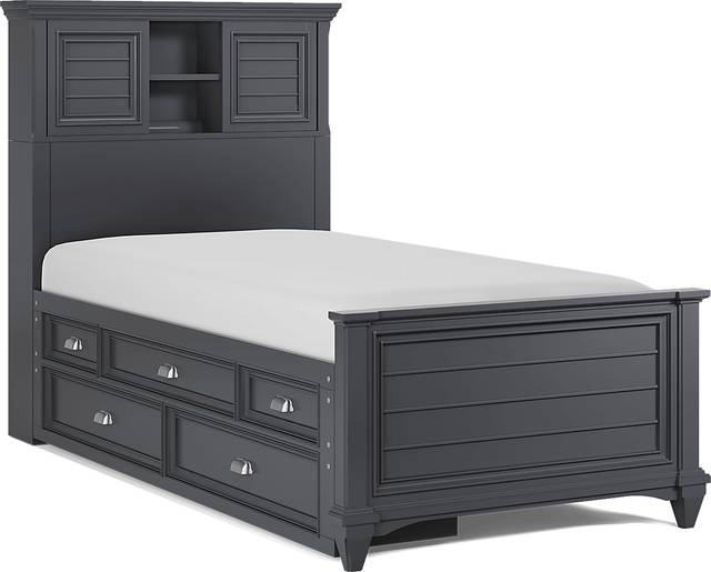 Kids Hilton Head Graphite Twin Bookcase Bed with Storage Side Rail - Thumbnail - Image 1