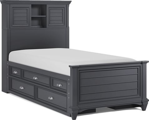 Kids Hilton Head Graphite Twin Bookcase Bed with Storage Side Rails